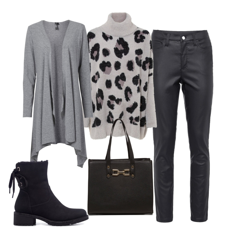 Outfit donna - Ottobre. Stile Basic per Tutti i giorni. Abbinamento con cardigans, maglieria, pantaloni skinny, stivaletti, borse a spalla.