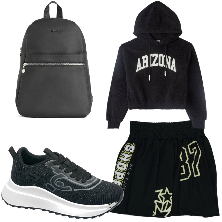 Outfit donna - Total look #1736542. Stile Urban per Sport. Abbinamento con felpe con cappuccio, zaini, sneakers, gonne.