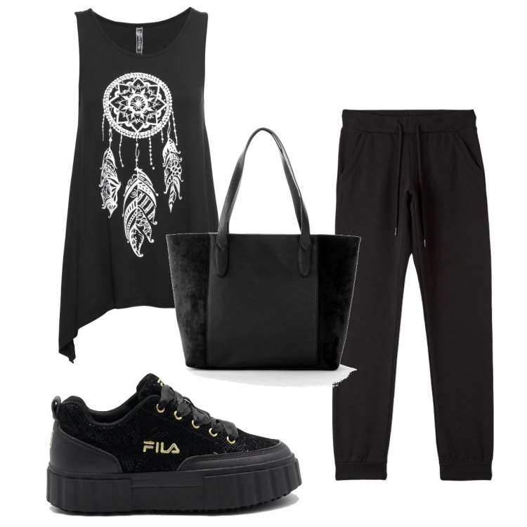Outfit donna - Total look #1736561. Stile Trendy per Tutti i giorni. Abbinamento con shopping bag, top, pantaloni, sneakers.
