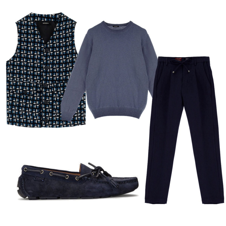 Outfit uomo - Total look #1736575. Stile Casual per Tutti i giorni. Abbinamento con pullovers, gilet, pantaloni, scarpe stringate.