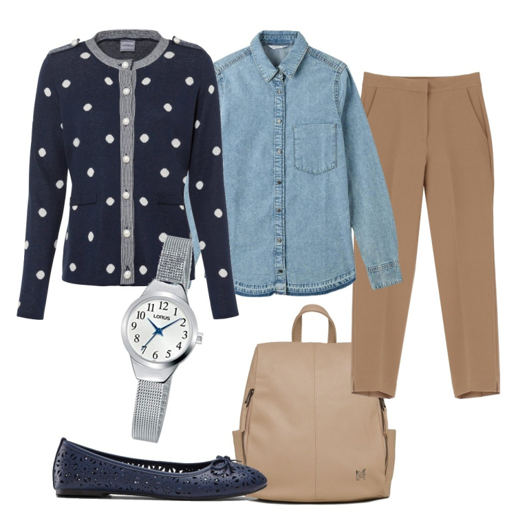 Outfit donna - Ancora caldo.... Stile Casual per Tutti i giorni. Abbinamento con ballerine, cardigans, camicie, pantaloni capri, zaini, orologi analogici.