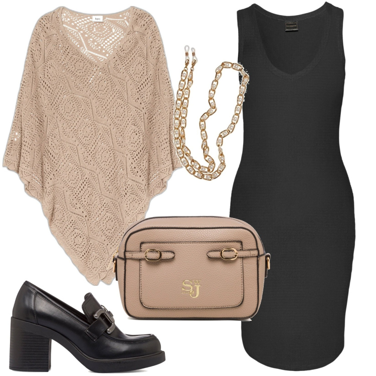 Outfit donna - Curvy style. Stile Casual chic per Tutti i giorni. Abbinamento con vestiti, cappotti, mocassini, borse a tracolla, collane.