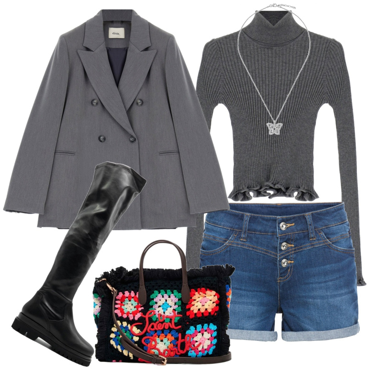 Outfit donna - Gli shorts con gli stivali. Stile Urban per Tutti i giorni. Abbinamento con shorts, maglieria, cappotti, borse a mano, stivali, ciondoli.