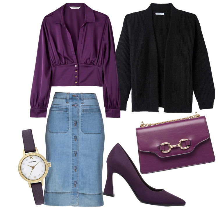 Outfit donna - Total look #1737138. Abbinamento con gonne, bluse, cardigans, décolleté, borse a tracolla, orologi.