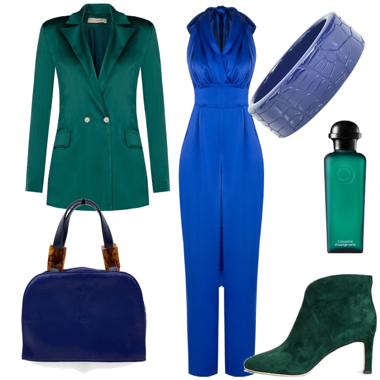 Outfit donna - Total look #1737161. Stile Chic per Tutti i giorni. Abbinamento con braccialetti, borse a mano, profumi, tute, blazer, stivaletti.