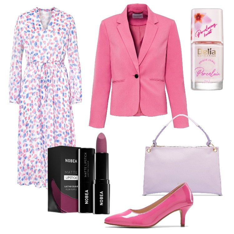 Outfit donna - Total look #1737163. Stile Chic per Serata fuori. Abbinamento con blazer, vestiti lunghi, décolleté, rossetti, smalti, borse a mano.