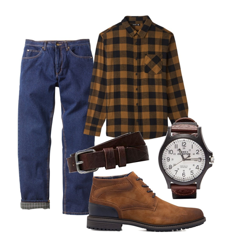 Outfit uomo - Total look #1737170. Stile Casual per Tutti i giorni. Abbinamento con jeans dritti, camicie, stivali e stivaletti, cinture, orologi.