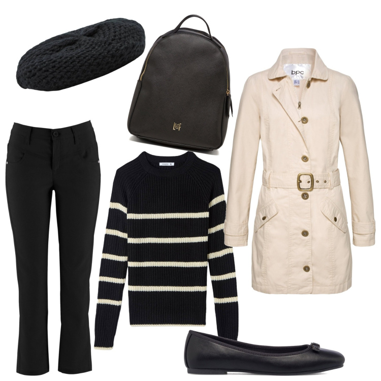 Outfit donna - Una Smartbox per Paris. Stile Basic per Tutti i giorni. Abbinamento con pantaloni, trench, maglieria, cappelli e berretti, ballerine, zaini.
