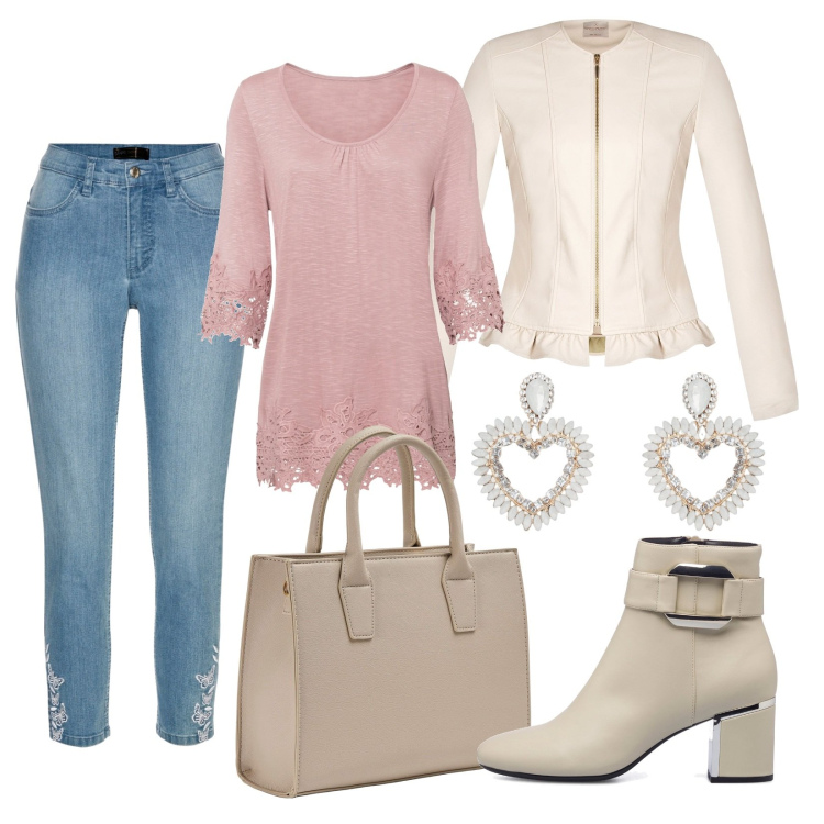 Outfit donna - Regalati una vacanza di stile con Smartb. Stile Casual chic per Tutti i giorni. Abbinamento con maglieria, jeans, shopping bag, giacche, orecchini, stivaletti.