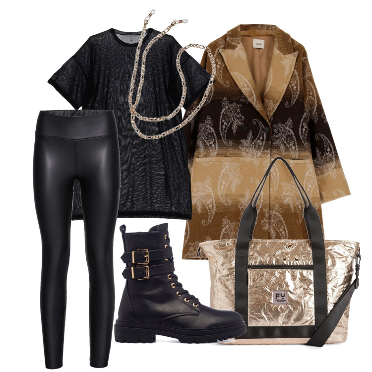 Outfit donna - Ghost outfitter - ottobre. Stile Casual chic per Tutti i giorni. Abbinamento con leggings, vestiti corti, borse tote, cappotti, anfibi, collane.