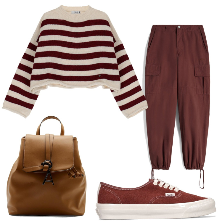 Outfit donna - Total look #1737377. Stile Casual per Scuola/Università. Abbinamento con pullovers, pantaloni cargo, zaini, sneakers.