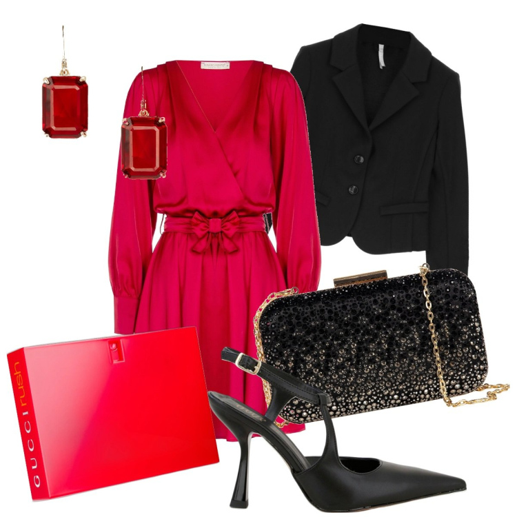 Outfit donna - Cena romantica a Paris. Stile Romantica per Serata fuori. Abbinamento con profumi, vestiti corti, clutch, cappotti, orecchini, décolleté.
