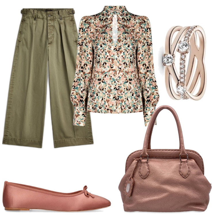 Outfit donna - Rosa metallizzato. Stile Romantica per Tutti i giorni. Abbinamento con borse a mano, bluse, pantaloni, anelli, ballerine.