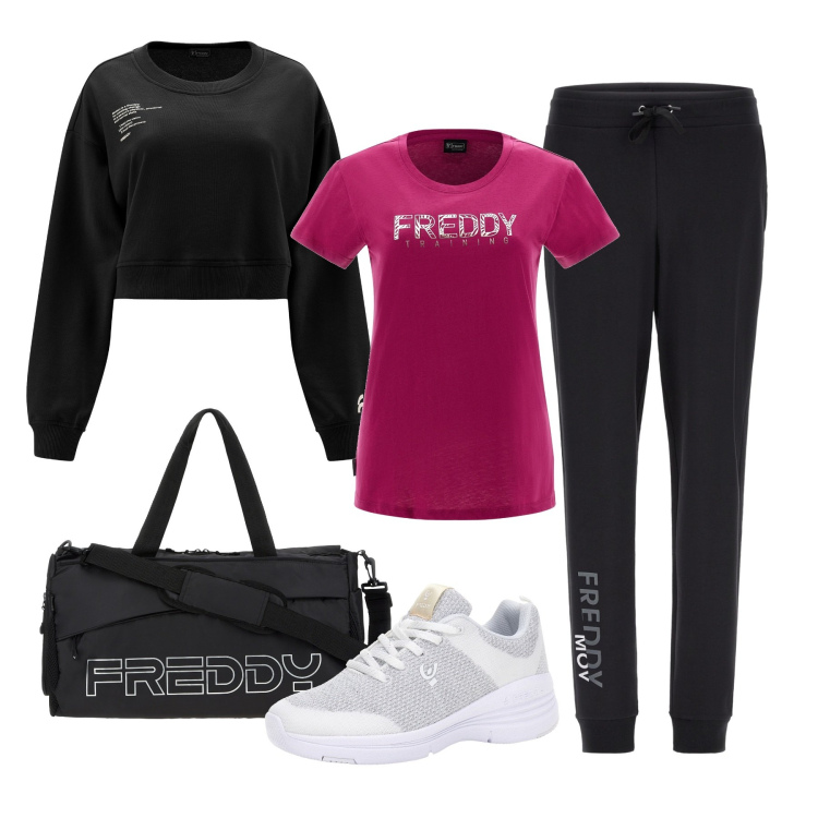 Outfit donna - Total look #1737639. Stile Basic per Sport. Abbinamento con borse sportive, t-shirt, pantaloni, scarpe sportive, felpe.