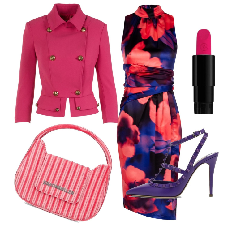 Outfit donna - Total look #1737679. Stile Chic per Cerimonia. Abbinamento con rossetti, vestiti corti, borse a mano, giacche, scarpe col tacco.