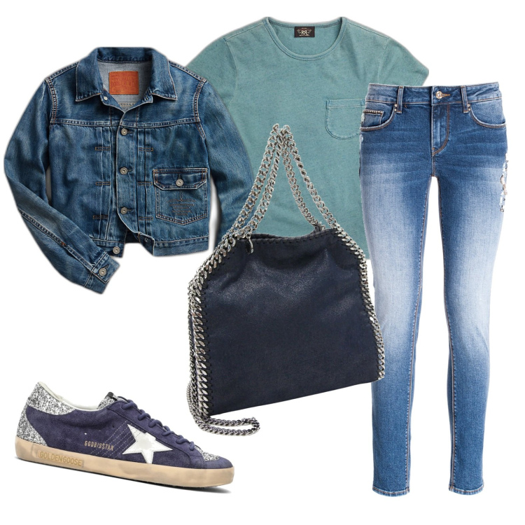 Outfit donna - Total look #1737696. Stile Casual per Tutti i giorni. Abbinamento con borse a spalla, jeans skinny, t-shirt, cappotti, sneakers.