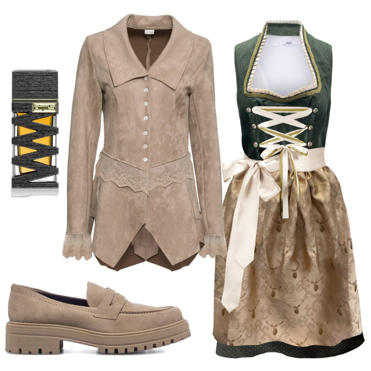 Outfit donna - Oktoberfest a Vienna. Stile Casual chic per Serata fuori. Abbinamento con blazer, vestiti midi/longuette, profumi, mocassini.