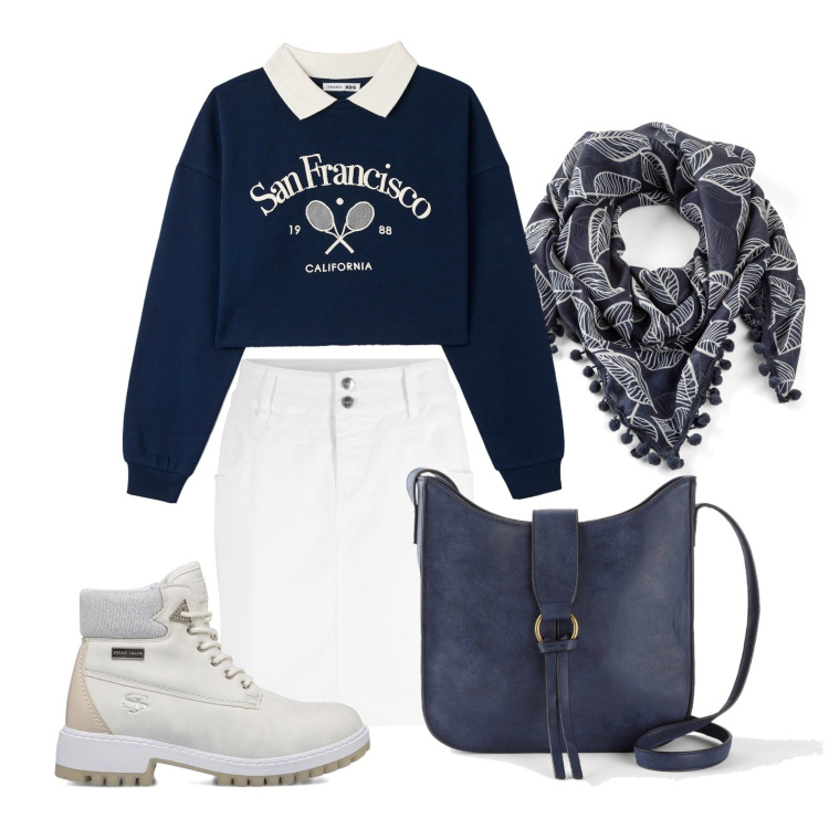 Outfit donna - Ghost outfitter - ottobre. Stile Preppy per Scuola/Università. Abbinamento con minigonne, borse a tracolla, foulard, felpe, stivaletti.