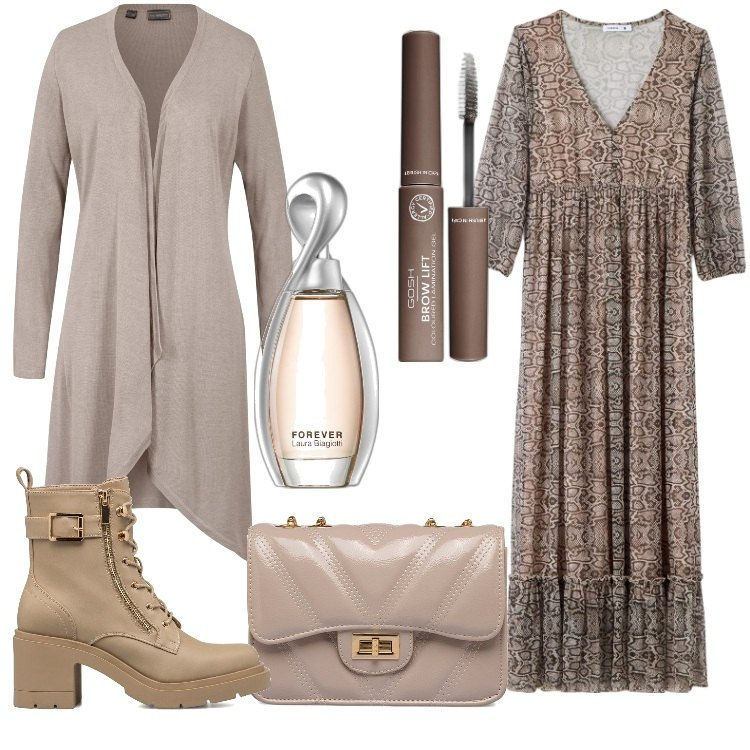 Outfit donna - Libera e bellissima. Stile Trendy per Tutti i giorni. Abbinamento con cardigans, mascara, profumi, vestiti lunghi, anfibi, borse a tracolla.