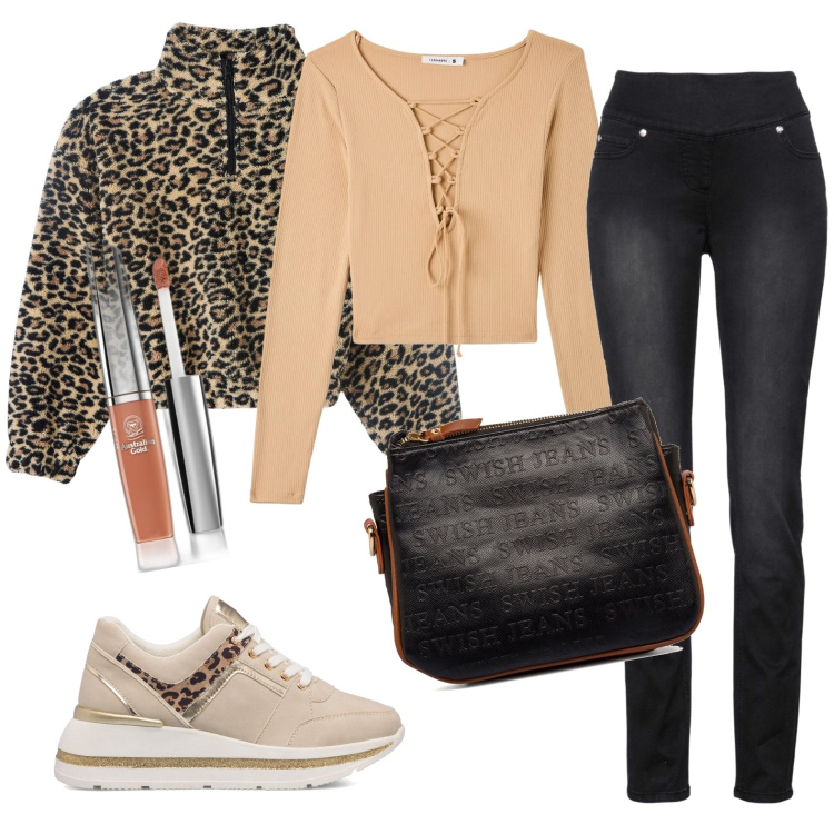 Outfit donna - Total look #1737852. Stile Casual chic per Tutti i giorni. Abbinamento con jeans, gloss, felpe, t-shirt, borse a tracolla, sneakers.
