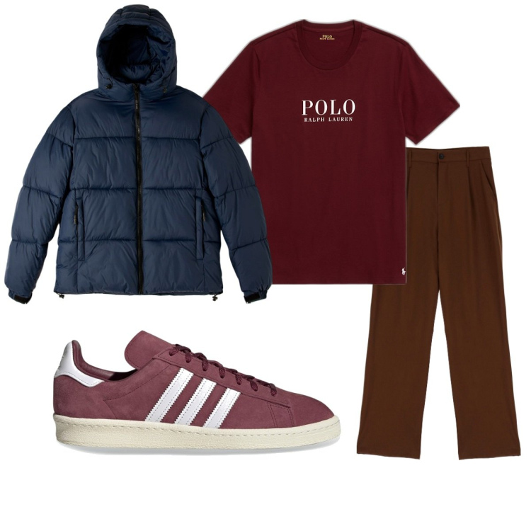 Outfit uomo - Total look #1737898. Stile Casual per Tutti i giorni. Abbinamento con piumini, pantaloni, t-shirt, sneakers.