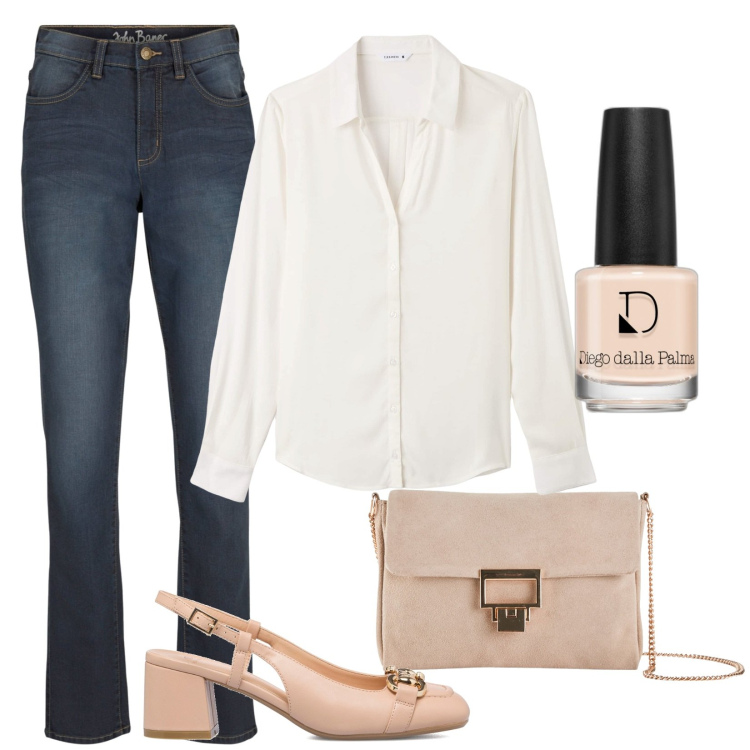 Outfit donna - I must have passpartout. Stile Casual chic per Tutti i giorni. Abbinamento con pochette, jeans dritti, camicie, smalti, décolleté.