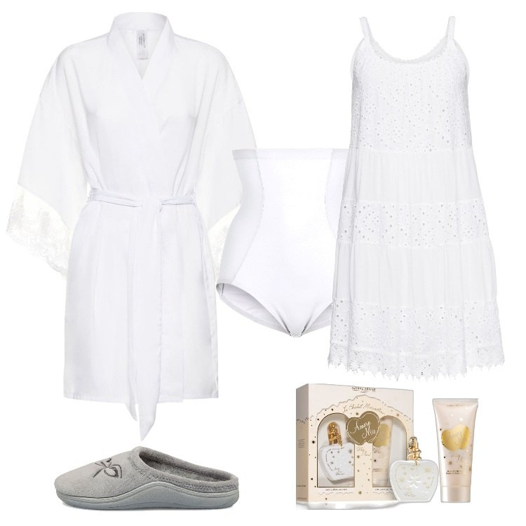 Outfit donna - Total look #1737918. Stile Basic per Tutti i giorni. Abbinamento con vestiti, slip, profumi, pantofole, vestaglie.