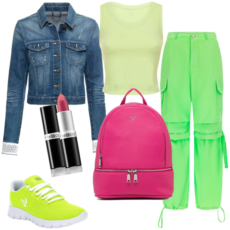 Outfit donna - Total look #1737976. Stile Casual per Tutti i giorni. Abbinamento con blazer, rossetti, pantaloni cargo, sneakers, zaini, canottiere.