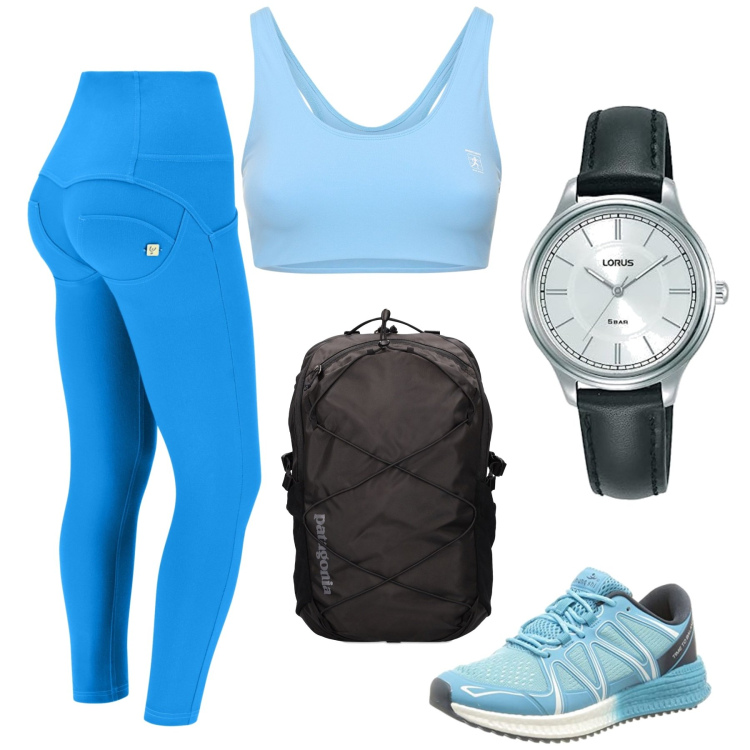 Outfit donna - # Sportiva. Stile Sporty chic per Sport. Abbinamento con pantaloni skinny, orologi analogici, scarpe sportive, zaini, top.