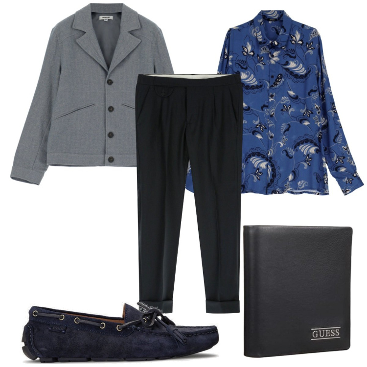 Outfit uomo - Total look #1738077. Stile Casual per Tutti i giorni. Abbinamento con pantaloni capri, camicie, cappotti, scarpe stringate, portafogli.