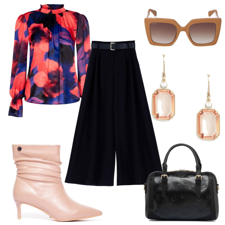 Outfit donna - Comoda e chic... con il pantagonna!. Stile Chic per Tutti i giorni. Abbinamento con bluse, stivaletti, pantaloni a palazzo, orecchini, borse a mano, occhiali da sole.