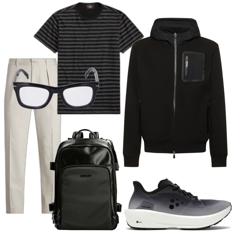 Outfit uomo - Giacca antivento. Stile Trendy per Tutti i giorni. Abbinamento con t-shirt, pantaloni, borse sportive, occhiali, giacche, sneakers.