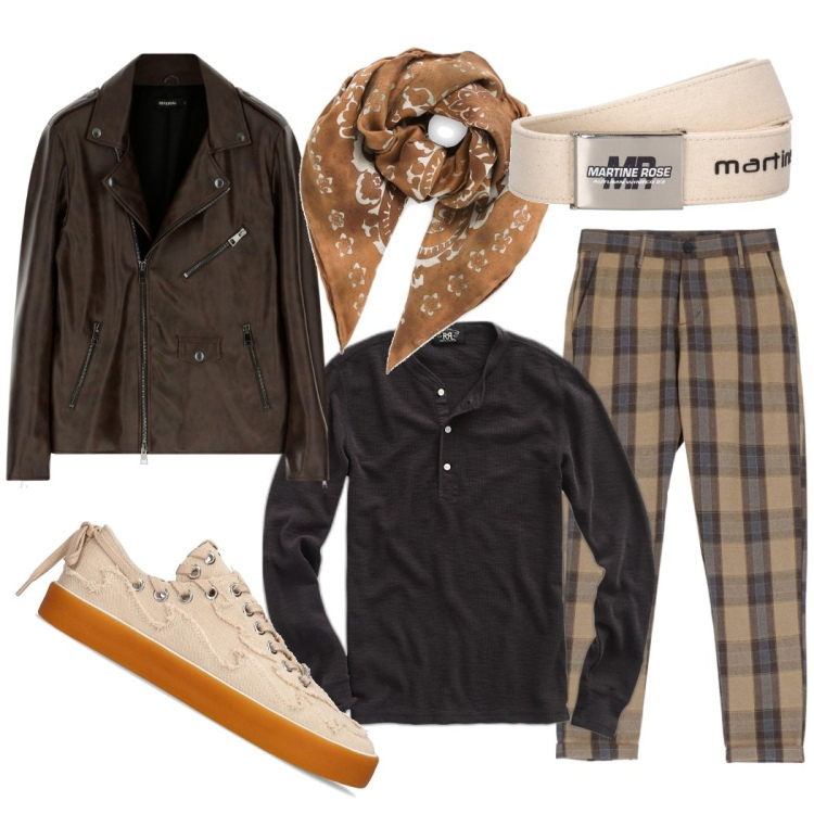 Outfit uomo - Total look #1738398. Stile Trendy per Serata speciale. Abbinamento con cappotti, pantaloni, t-shirt, sneakers, sciarpe e foulard, cinture.