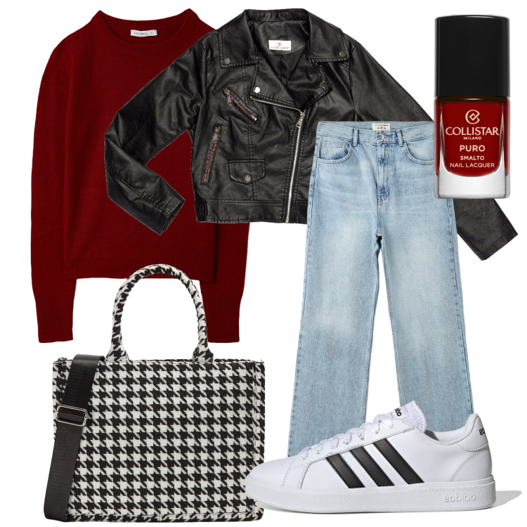 Outfit donna - Urban. Stile Urban per Tutti i giorni. Abbinamento con smalti, jeans dritti, shopping bag, maglieria, sneakers, cappotti.