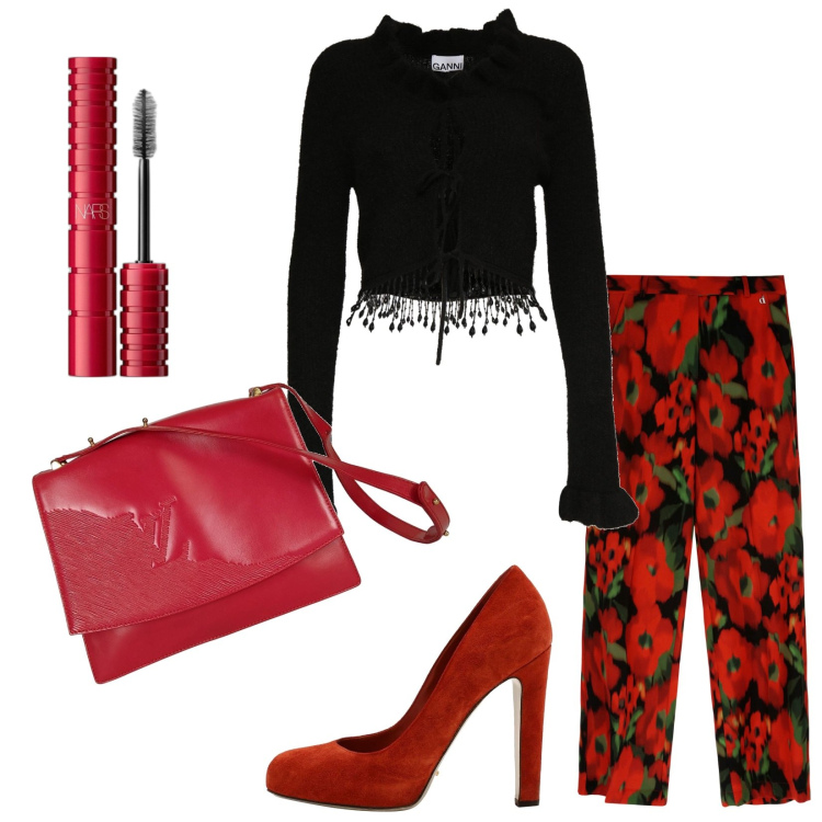 Outfit donna - Total look #1738441. Stile Chic per Serata fuori. Abbinamento con décolleté, borse a tracolla, mascara, pantaloni a palazzo, maglieria.
