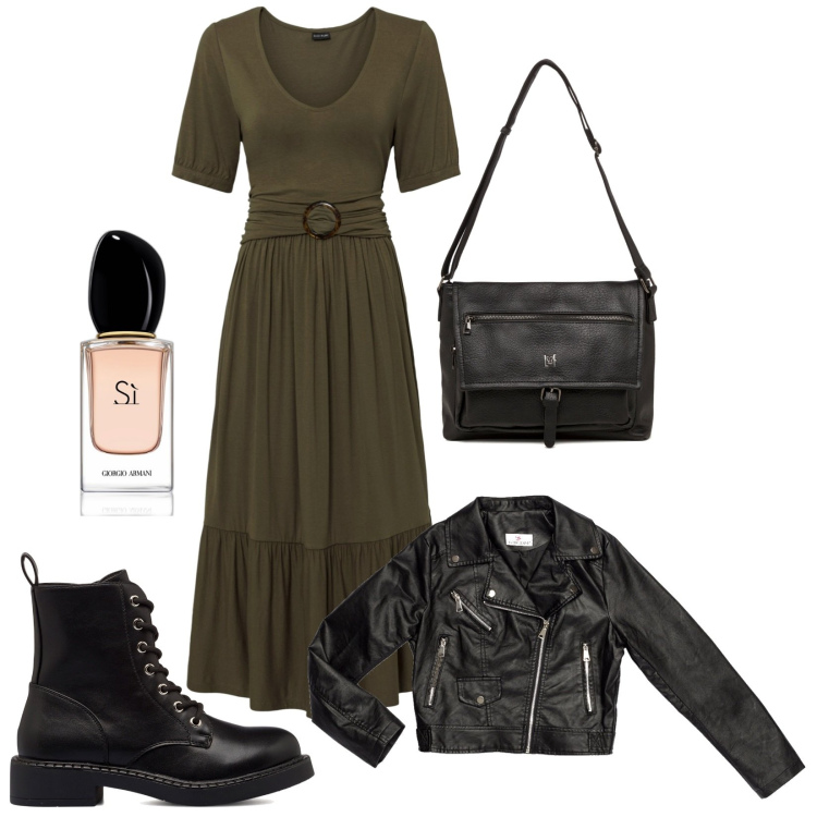 Outfit donna - Vestito lungo e anfibi. Stile Boho per Tutti i giorni. Abbinamento con vestiti, profumi, anfibi, cappotti, borse a tracolla.