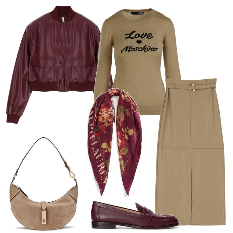 Outfit donna - Total look #1738489. Stile Casual chic per Tutti i giorni. Abbinamento con gonne lunghe, giacche, borse a spalla, foulard, mocassini, maglieria.