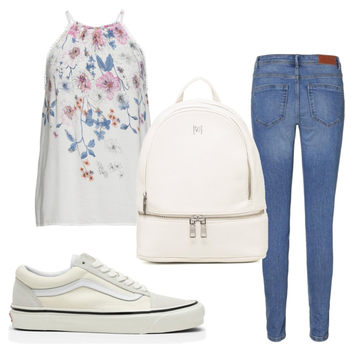 Outfit donna - Total look #1738531. Stile Basic per Tutti i giorni. Abbinamento con top, jeans skinny, zaini, sneakers.