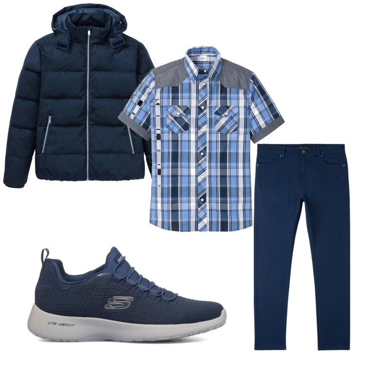 Outfit uomo - Total look #1738550. Stile Casual per Tutti i giorni. Abbinamento con camicie a manica corta, giacche, pantaloni skinny, sneakers.