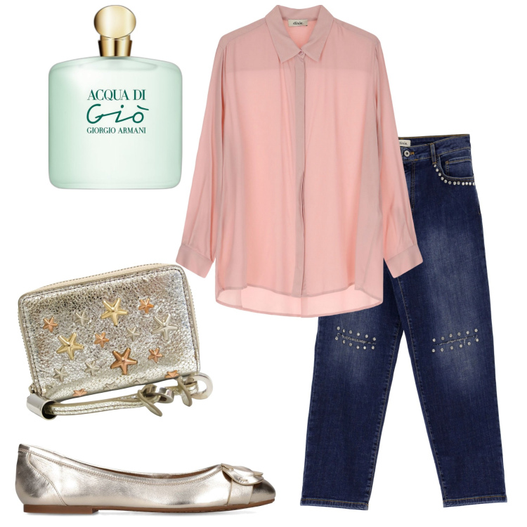 Outfit donna - Total look #1738587. Stile Trendy per Tutti i giorni. Abbinamento con portafogli, profumi, jeans dritti, camicie, ballerine.