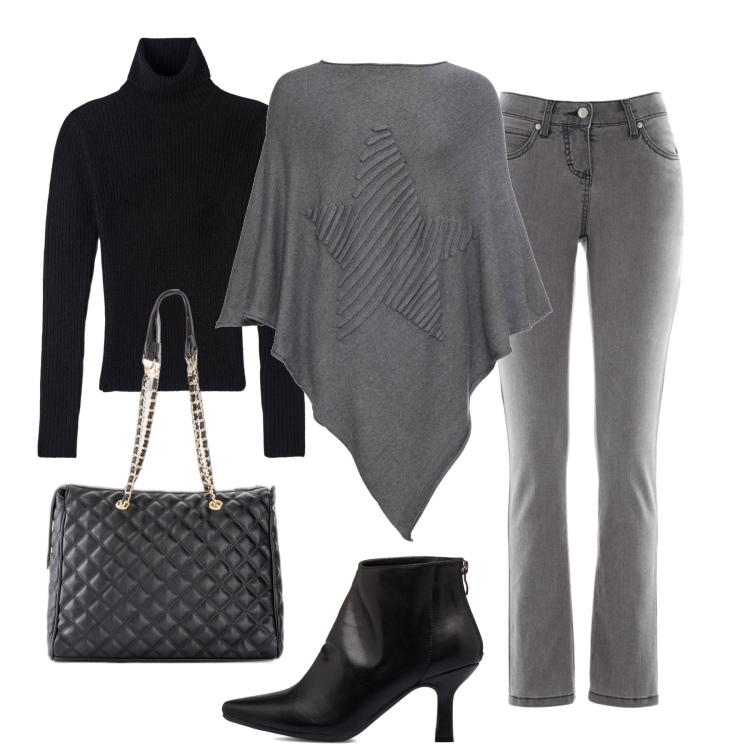 Outfit donna - October. Stile Casual chic per Tutti i giorni. Abbinamento con jeans slim fit, shopping bag, cappotti, maglieria, stivaletti.