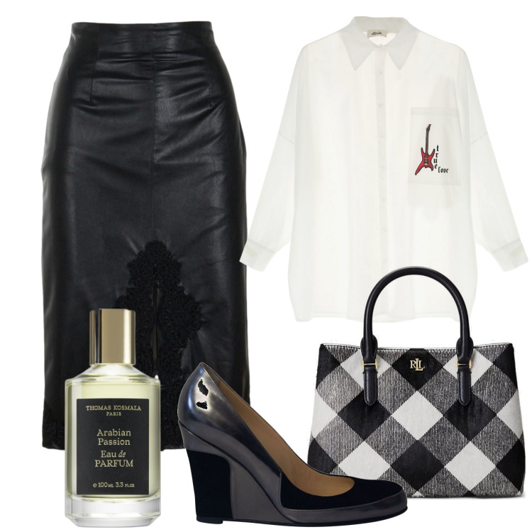 Outfit donna - Perfetta in ufficio. Stile Bon Ton per Ufficio. Abbinamento con décolleté, profumi, camicie, borse a mano, gonne.