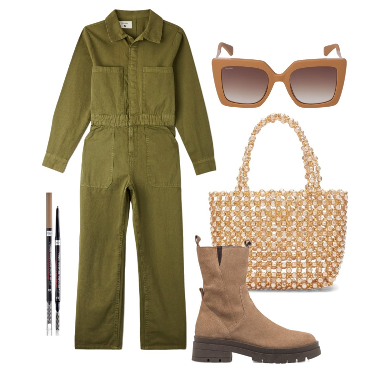 Outfit donna - Ghost outfitter - ottobre. Stile Military per Tutti i giorni. Abbinamento con eyeliner, tute, stivaletti, borse tote, occhiali da sole.