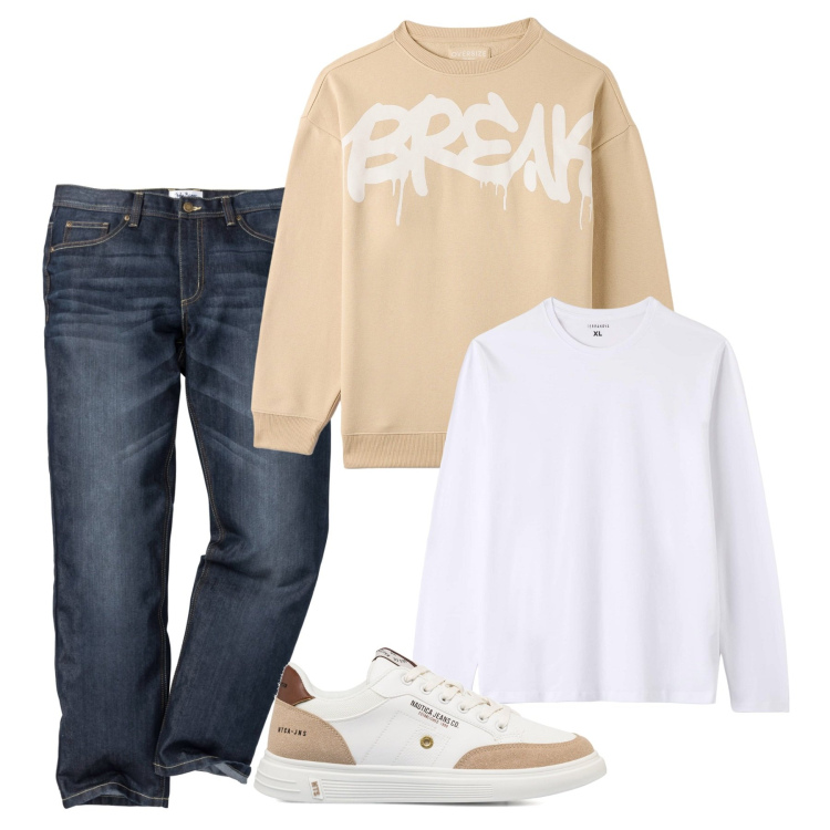 Outfit uomo - Break. Stile Casual per Tutti i giorni. Abbinamento con jeans dritti, felpe, t-shirt, sneakers.