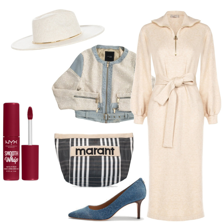 Outfit donna - Look autunnale. Stile Trendy per Tutti i giorni. Abbinamento con rossetti, vestiti, cappelli, bolero, décolleté, pochette.