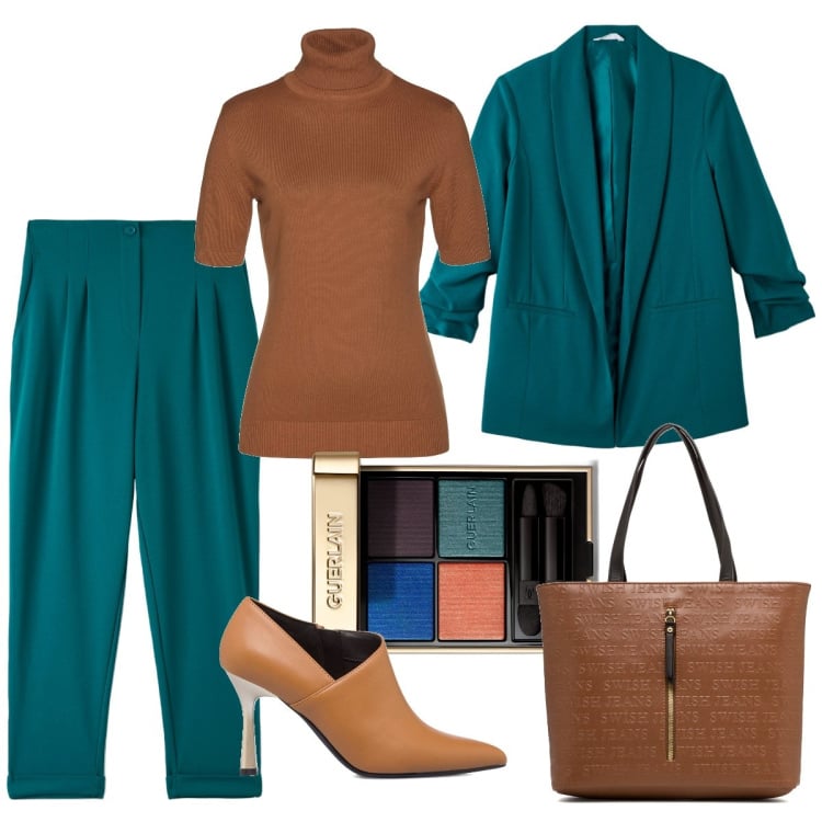 Outfit donna - Paris je t\'aime. Stile Trendy per Tutti i giorni. Abbinamento con maglieria, ombretti, pantaloni chino, blazer, décolleté, borse a spalla.