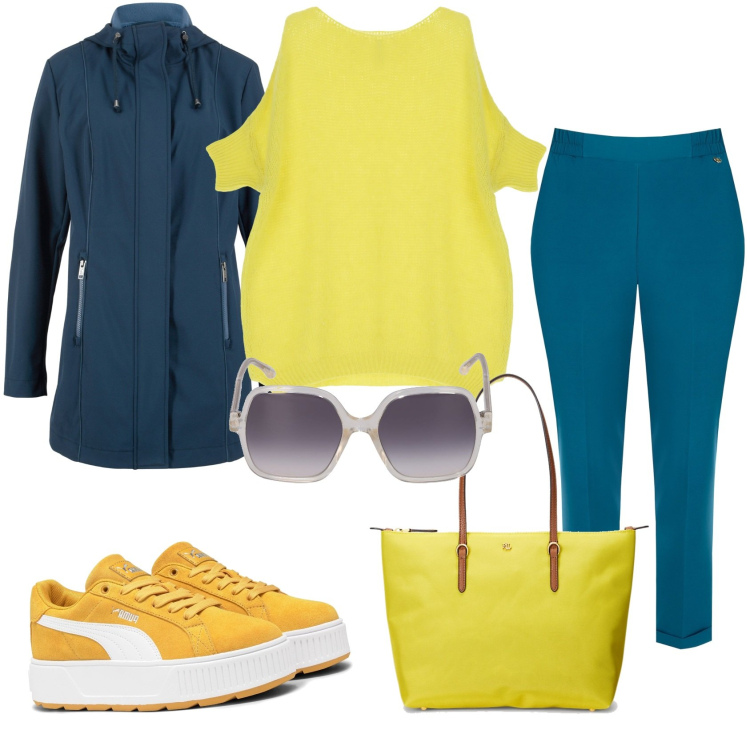 Outfit donna - Sneaker e libertà. Stile Casual chic per Tutti i giorni. Abbinamento con parka, pantaloni skinny, pullovers, sneakers, borse tote, occhiali da sole.