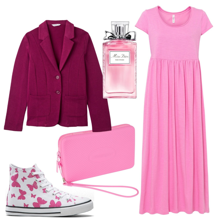 Outfit donna - Barbie girl. Stile Sporty chic per Tutti i giorni. Abbinamento con sneakers alte, vestiti lunghi, profumi, giacche, pochette.