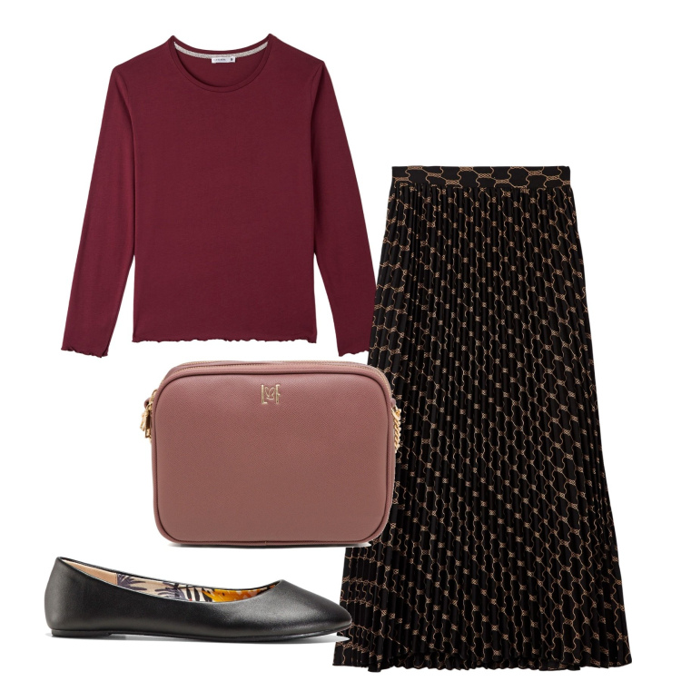 Outfit donna - Plissé. Stile Bon Ton per Tutti i giorni. Abbinamento con ballerine, gonne longuette, t-shirt, borse a tracolla.