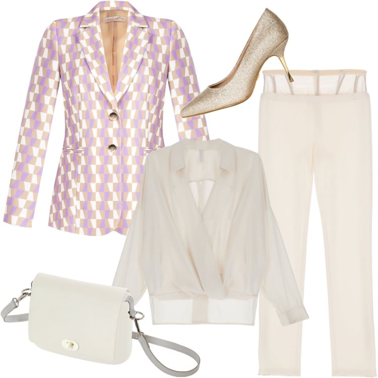 Outfit donna - Colori tenui. Stile Chic per Tutti i giorni. Abbinamento con giacche, décolleté, camicie, pantaloni, borse a spalla.